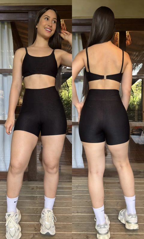 Conjunto Havana de short poliamida aveludado com fecho nas costas
