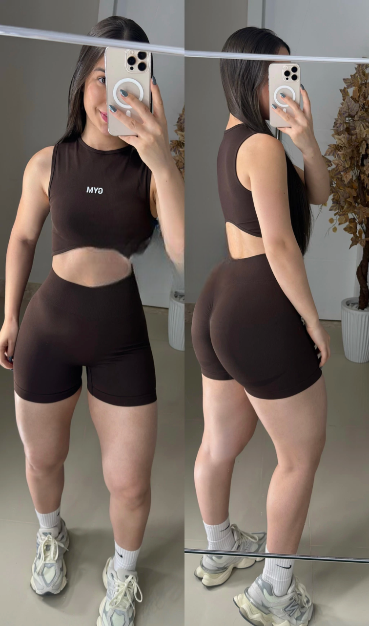 Conjunto de short modela silhueta sem costura GYM