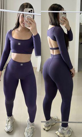 Conjunto Pulse de manga longa com legging sem modela roxo