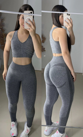 Conjunto de legging modela silhueta sem costura cinza mesclado
