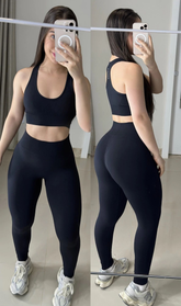 Conjunto modela silhueta sem costura premium preto