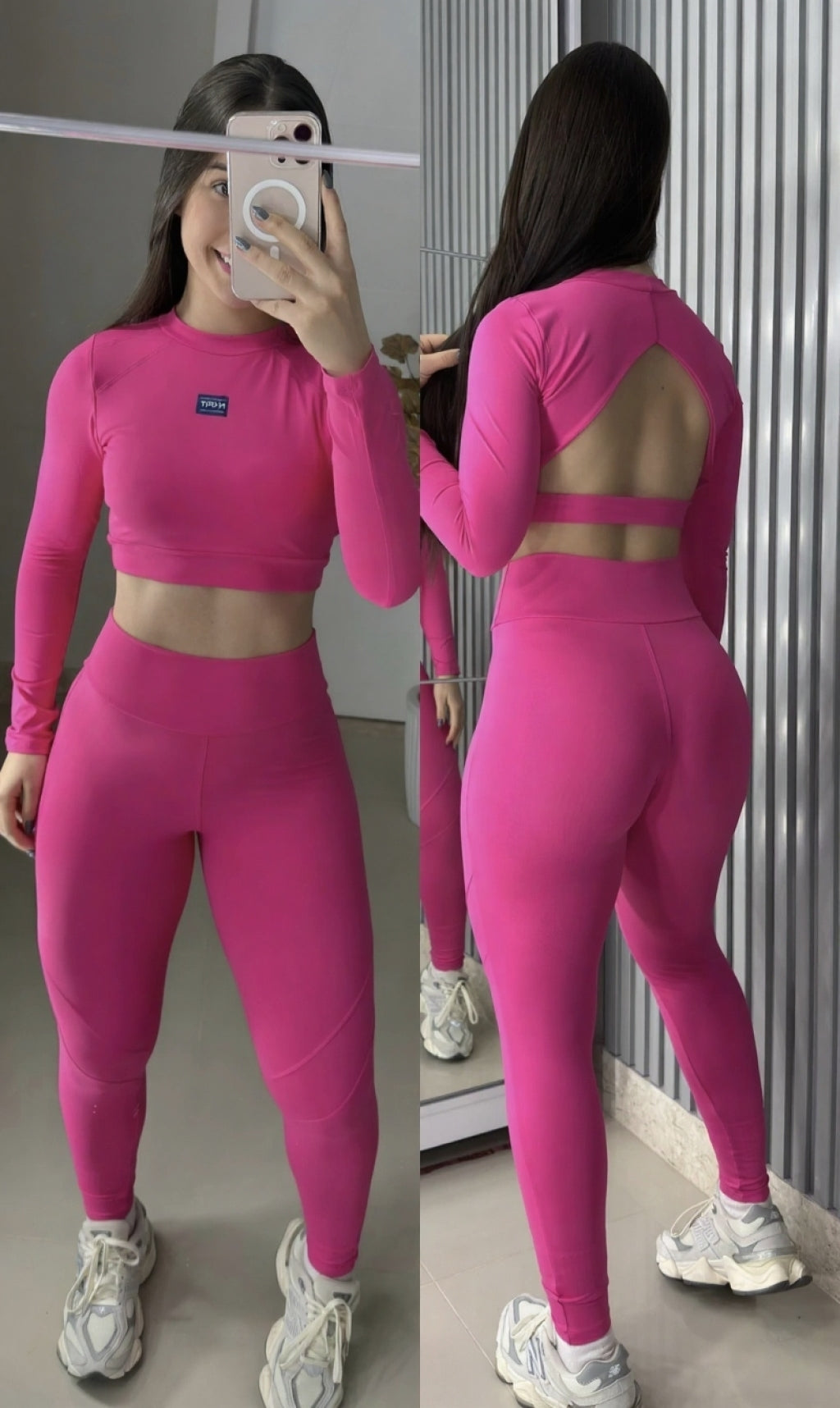 Conjunto Vitality de manga longa com legging no poliamida premium costas nuas