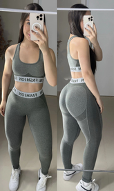 Conjunto de legging modela silhueta Poliamida Nylon FASHION cinza