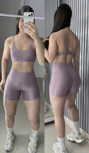 Conjunto Ana de short poliamida aveludado com alças reguláveis