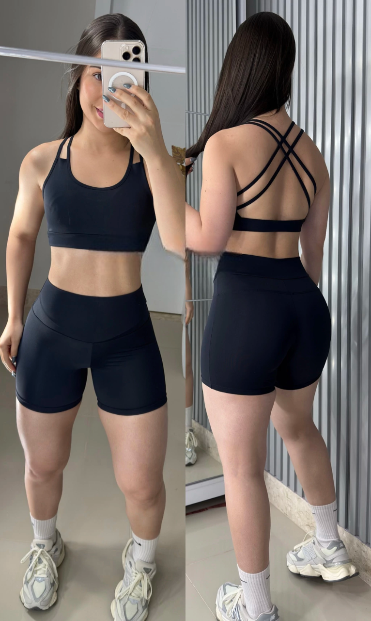 Conjunto Estrelar de short poliamida premium costas cruzadas